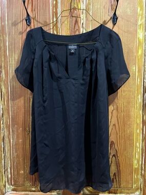 Worthington Black Short Sleeve Pleated Scoop Neck Blouse